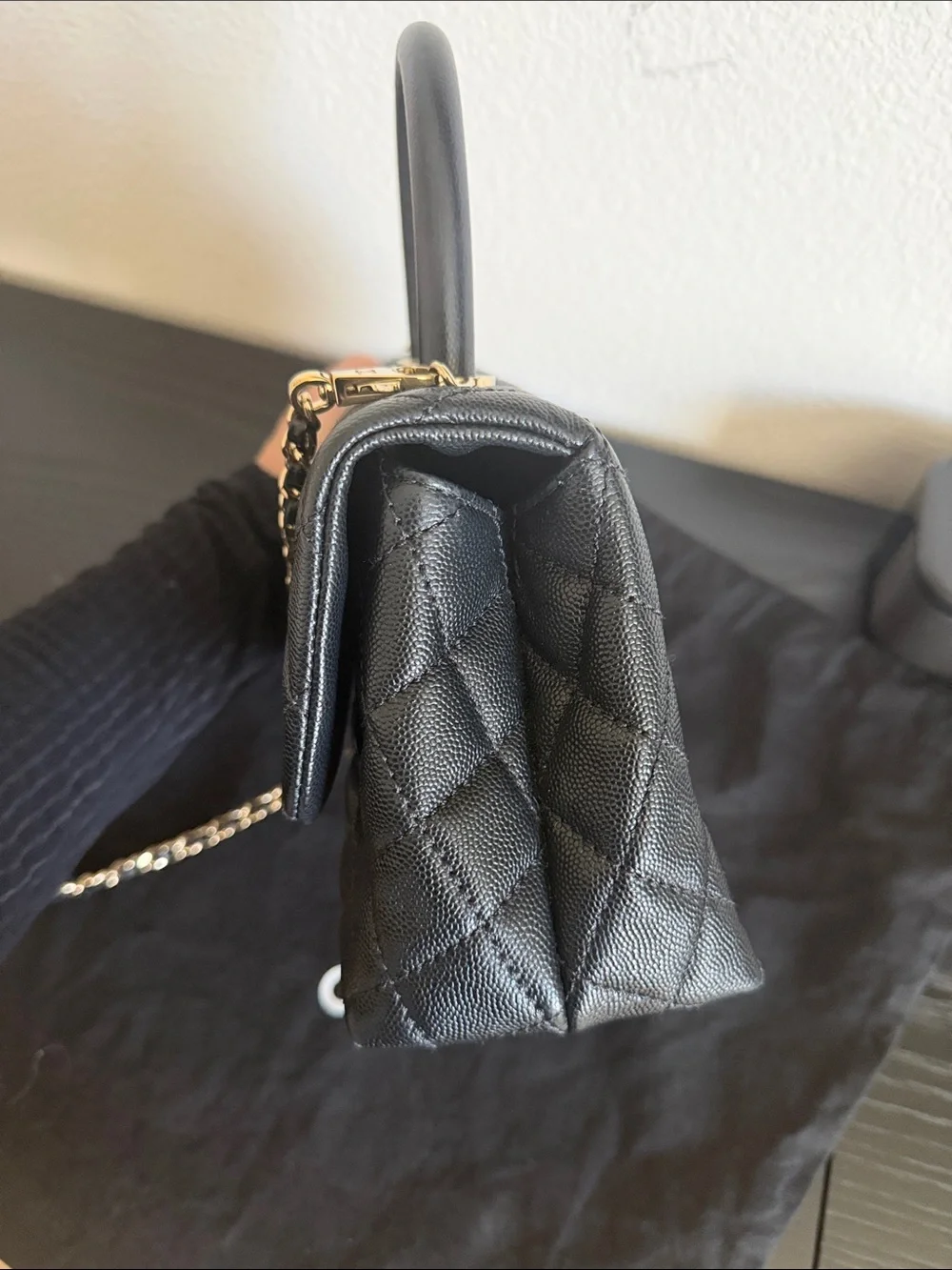 AUTHENTIC- CHANEL Black Caviar Leather Coco Bag